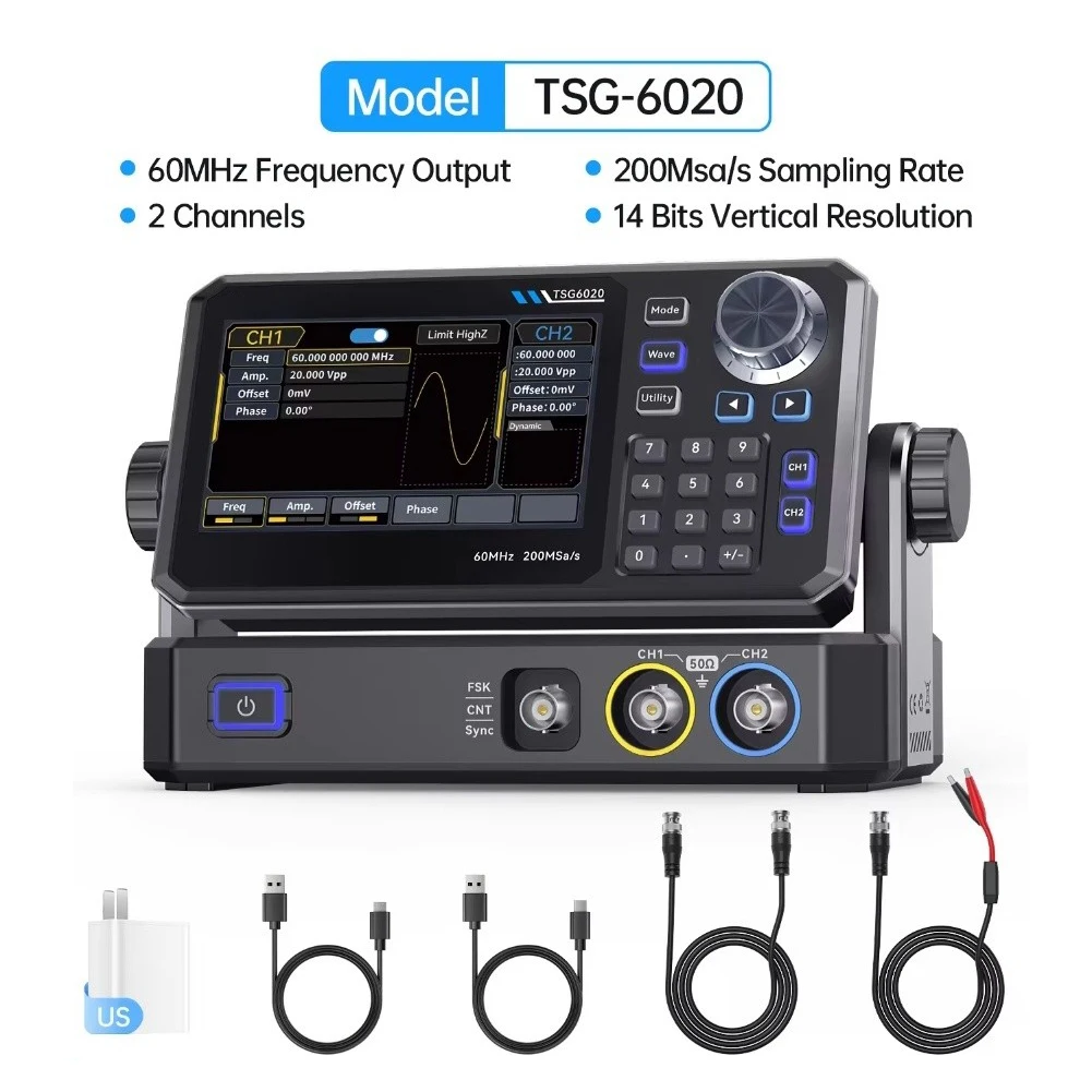 مولد وظائف ثنائي القناة TSG602 - مراجعة Dual Channel Arbitrary Waveform Function Generator 60Mhz وسعره