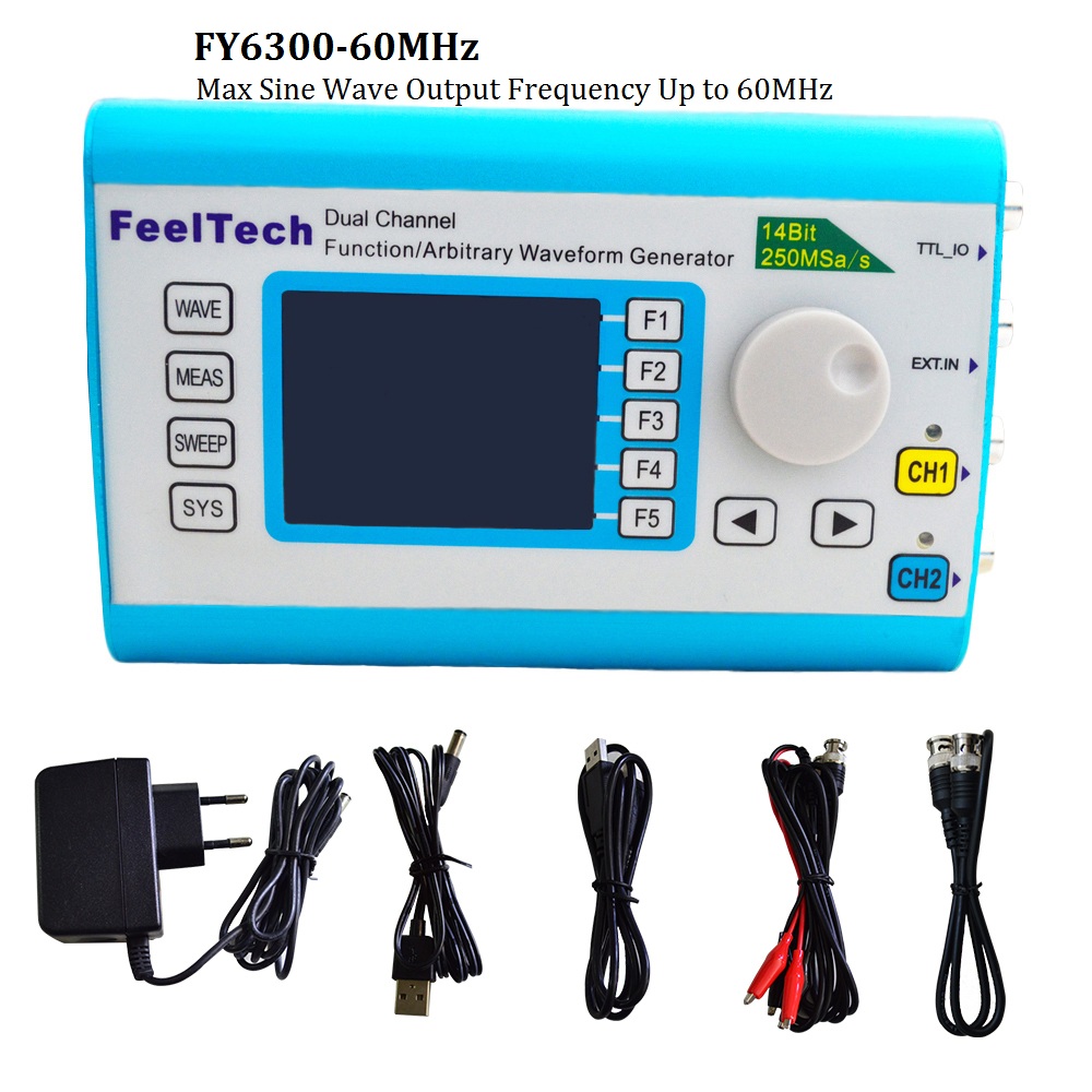 FY6300 وظيفة مولد إشارة الموجي - مراجعة Dual Channel Arbitrary Waveform Function Generator 60Mhz وسعره